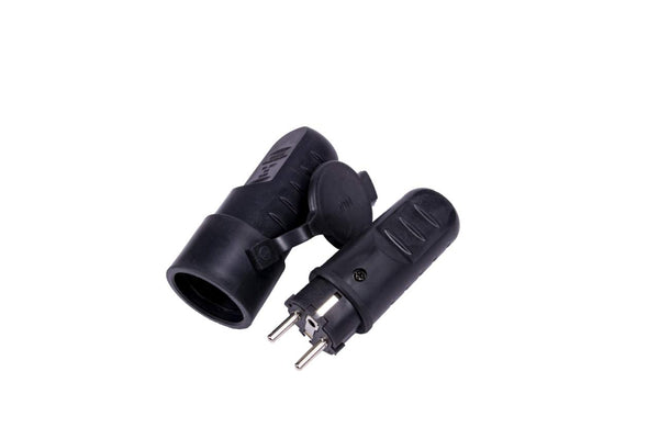 Rubber Schuko plug and coupling set IP44 solid rubber Schuko plug and coupling with cover caps waterproof damp room outside Schuko plug IP44 