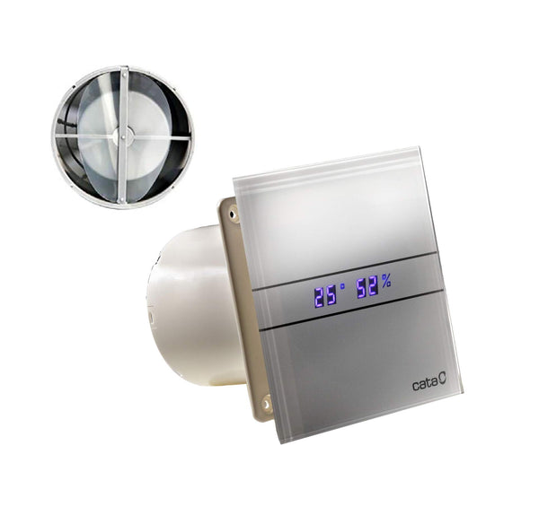 Ventilator / Lüfter / CATA E 100 GTH / INKL RÜCKSCHLAGKLAPPE Rückschlagfolie Rückschlagventil / Timer / Nachlauf / Hydrostat / Feuchtesteuerung / LED Display / Glasfront / 115 m3/h / leise 31dB / 8W Kugellager / Dauerlauf EU Markenqualität