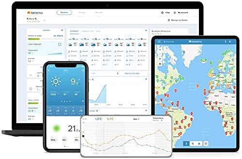 Netatmo Smarte Wetterstation - WLAN, Funk, Innen- und Außensensor, Wettervorhersage, Amazon Alexa & Apple HomeKit, Hygrometer, Luftqualität, NWS01-EC, Schwarz