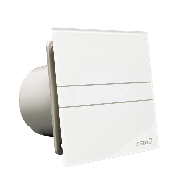 CATA E-120 GTH - ventilateur d'extraction de salle de bain - série E Glass Hygro - façade en verre - minuterie et détecteur d'humidité - classe énergétique B - hotte aspirante silencieuse pour la salle de bain - 17 cm de large