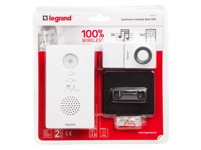 Legrand LEG94224 Wireless 36 Melodies Battery Operated Luminous Doorbell