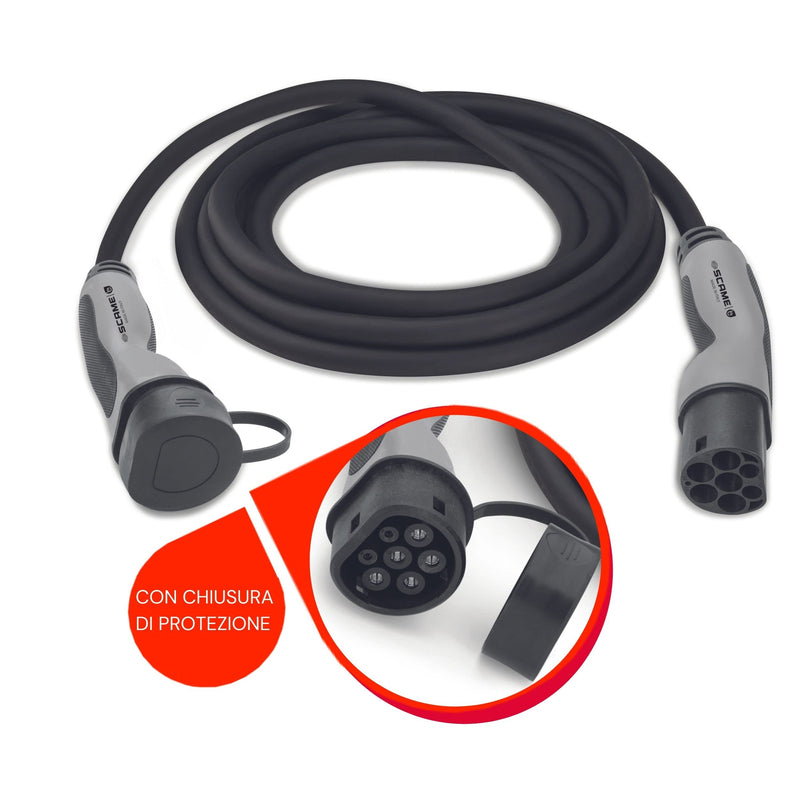 SCAME - electric car charging cable - connection three-phase cable type 2 to type 2 - 22 kilowatts - 32 amps - length 5 meters