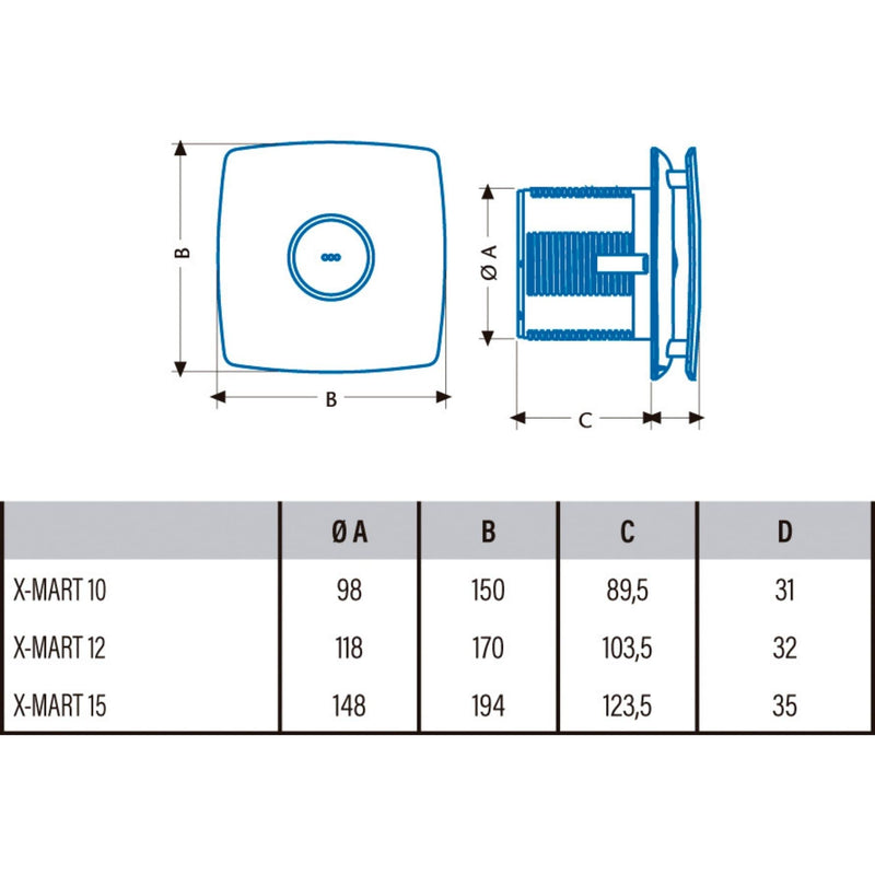 X-MART 10 - Exhaust fan for the bathroom - Standard - Screwless attachment &amp; easy cleaning - Energy class B - Quiet &amp; efficient exhaust fan for the bathroom - 15 cm wide - Cata