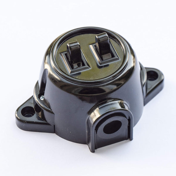 Switch surface-mounted double series holder switch insert, 10A/250V, IP20 black retro bakelite look old made of plastic