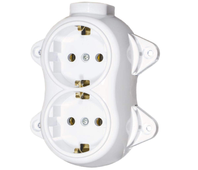 2-way retro vintage surface-mounted Schuko white socket IP 20 Made in the EU