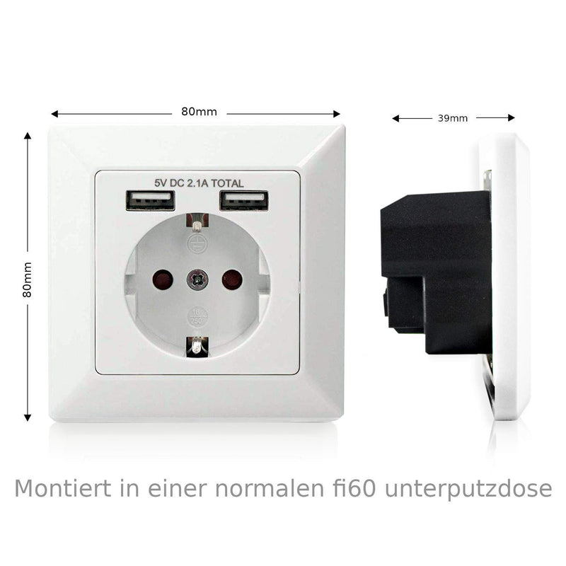 ORNO AE-13140(GS) USB Steckdose Unterputz Weiß,2x USB 5VDC / 2,1A, 3680W, 16A, 80x80x39 mm,Typ: Schuko