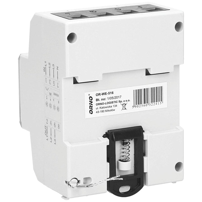 ORNO OR-WE-516 electricity meter DIN rail 3-phase display of power consumption with MID certificate, Modbus communication protocol, 0.25A - 80A, 3 x 230V/400V, 50/60Hz, 1000 imp/kWh