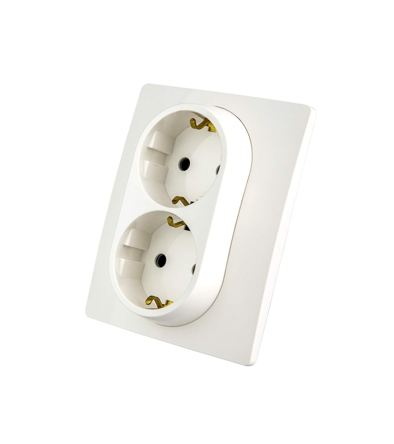 Pack of 2 double flush-mounted Scuko sockets, white, super quality