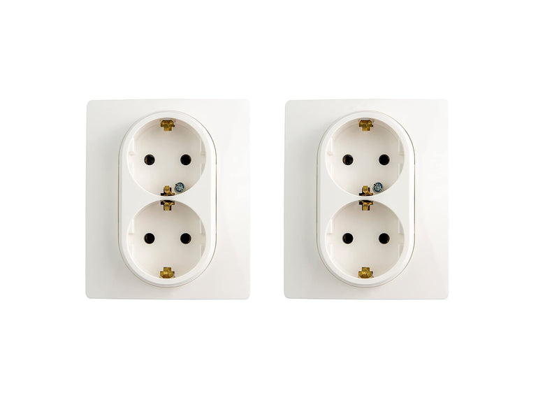 Pack of 2 double flush-mounted Scuko sockets, white, super quality