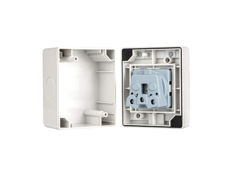 Surface-mounted damp room Schuko sockets and changeover switches with 1-way or 2-way IP54