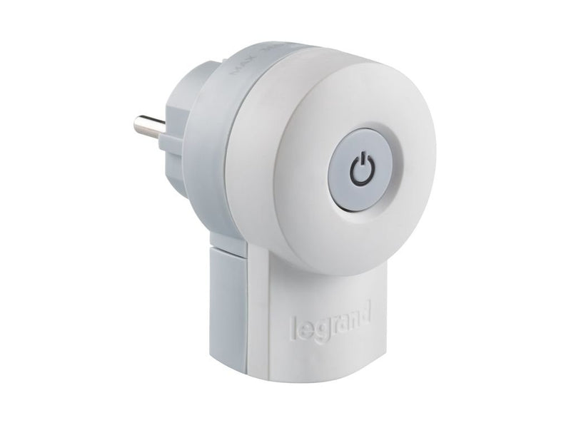 Legrand, protective contact plug with illuminated LED switch ON/OFF, double function plug, German standard, 16 A, 230 V, max. 3680 W, with cable connection up to 3 x 1.5 mm², color: white/gray, 050409