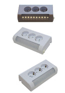 3-way surface-mounted Schuko socket NEW surface-mounted Schuko sockets 3 slots with 4W LED light with switch CE (3-way with LED)