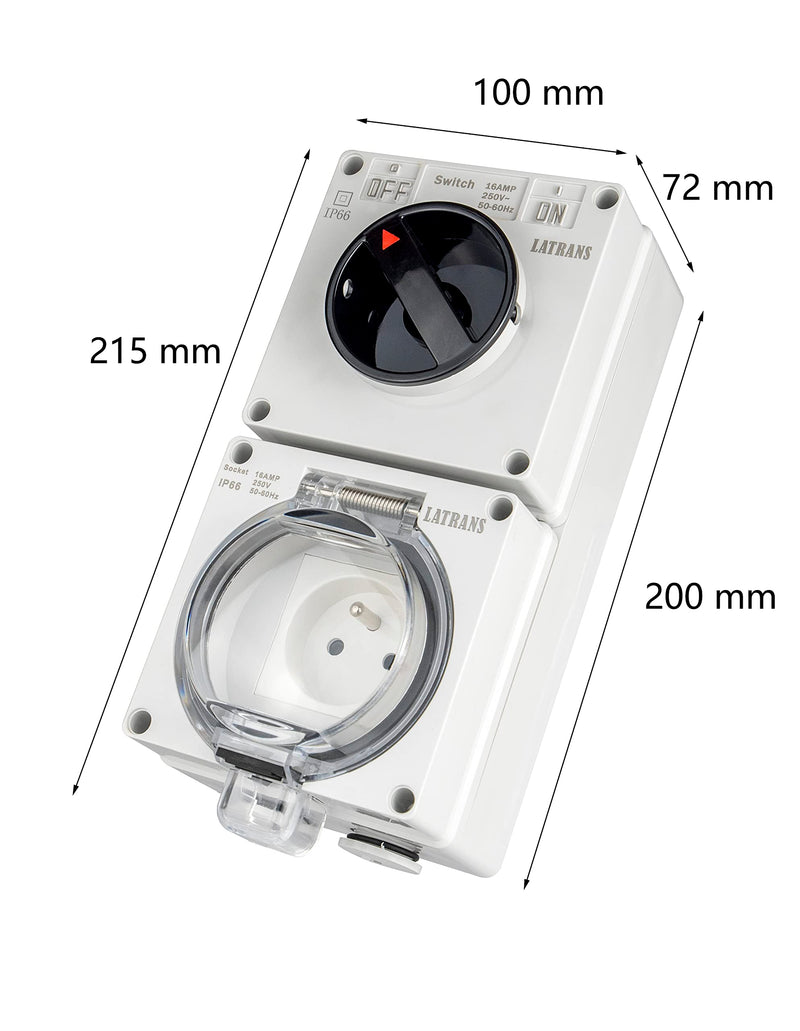 Surface-mounted damp room Schuko sockets 1-fold or 2-fold IP66 even when the plug is in operation (1-fold with on/off switch)