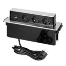 ORNO GM-9014(GS)/B-G Versenkbare Einbau Steckdosenleiste 3-Fach mit 2 x USB 3680W Anschlussfertig mit 2m Kabellänge Schukokabel,Farbe: Schwarz und Silber (3 Steckplätze)