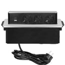 ORNO GM-9014(GS)/B-G Versenkbare Einbau Steckdosenleiste 3-Fach mit 2 x USB 3680W Anschlussfertig mit 2m Kabellänge Schukokabel,Farbe: Schwarz und Silber (3 Steckplätze)