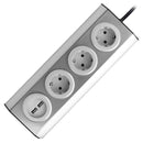 ORNO FS-4(GS) Ecksteckdose 3 Fach mit 2x USB, 45° Aufbau-Montage, Ideal für Küche, Büro und Arbeitsplatte, 3680W 16A (3 Fächer + Kabel + 2xUSB)