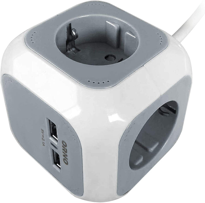 ORNO AE-13144(GS) Schuko power strip cube, 2xUSB charger, 1.4 m H05VV-F 3x1.5 mm2 (gray white)