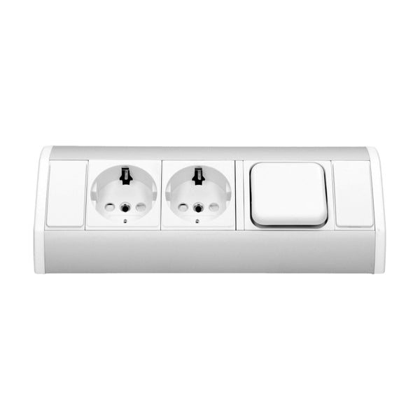 ORNO GM-9002/WG(GS) Corner Socket 2 Compartments with Switch and Child Lock 45° Surface Mounting, 3680W, for Kitchen, Office and Worktop (White)