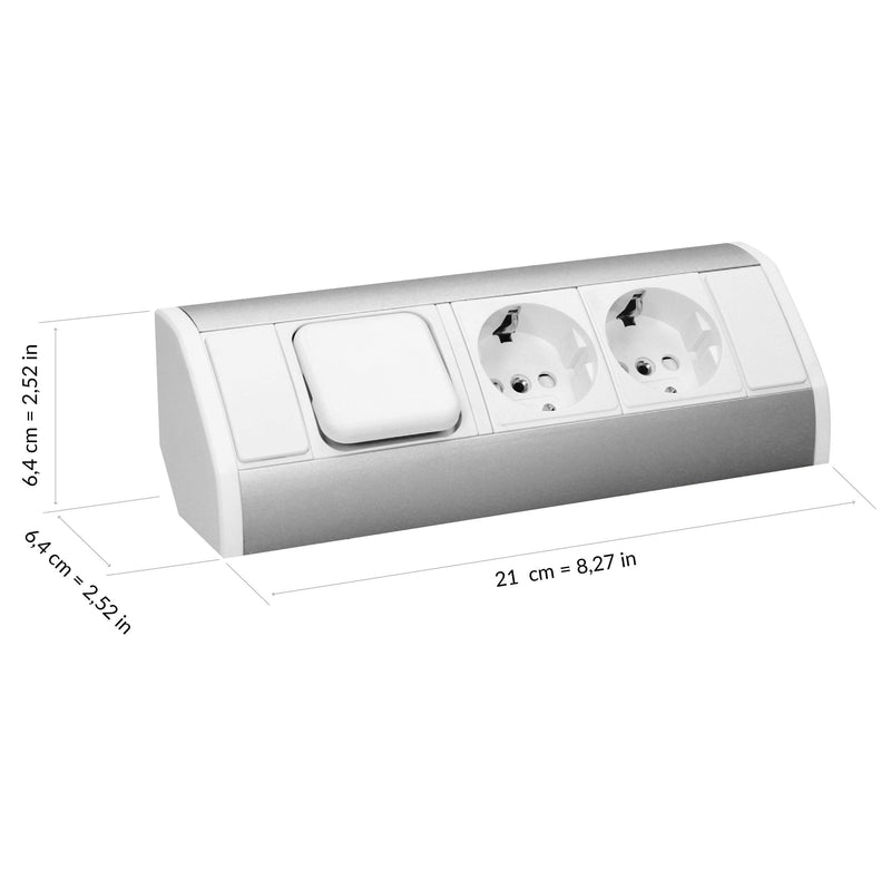 ORNO GM-9002/WG(GS) Corner Socket 2 Compartments with Switch and Child Lock 45° Surface Mounting, 3680W, for Kitchen, Office and Worktop (White)