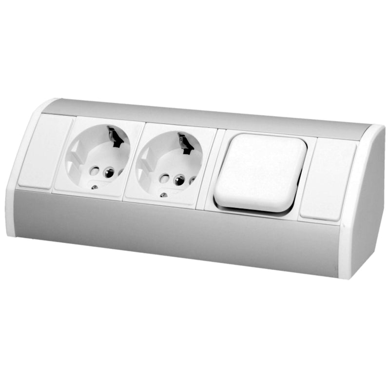 ORNO GM-9002/WG(GS) Corner Socket 2 Compartments with Switch and Child Lock 45° Surface Mounting, 3680W, for Kitchen, Office and Worktop (White)