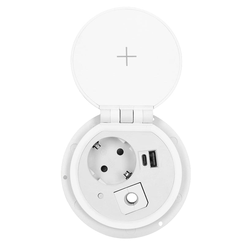 ORNO GM-9015 retractable table socket Ø8cm with induction charger, 2 USB ports (A, C) 1.8 m cable with cable gland (white)