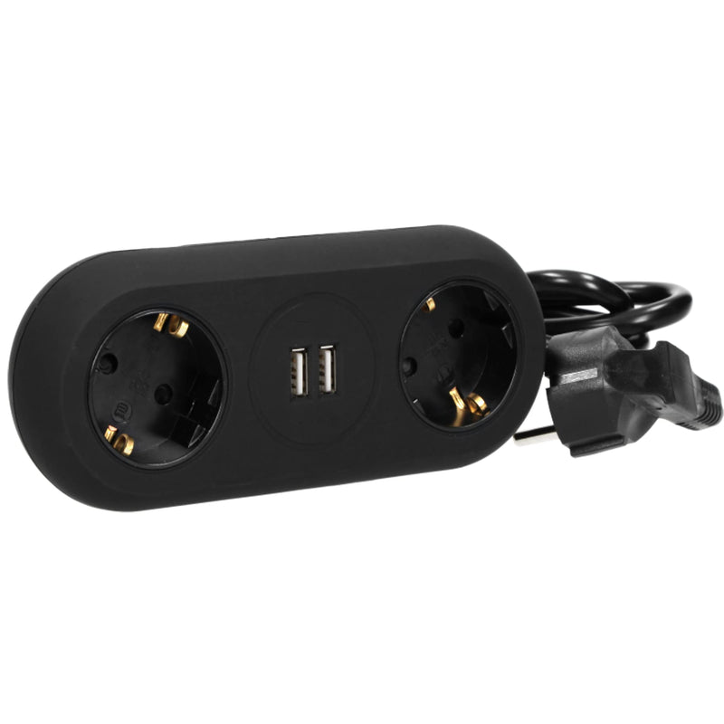 Orno AE-13133/W table socket 2-way with 2x USB charger, 1.4 meter cable length, color: black, 3680W Schuko (black)