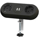 Orno AE-13133/W Tisch Steckdose 2-Fach mit 2X USB Ladegerät, 1.4 Meter Kabellänge, Farbe: Schwarz, 3680W Schuko (schwarz)