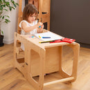 Tour d'apprentissage Montessori Aide de cuisine Tour d'apprentissage polyvalente 3 en 1 pour les enfants âgés de 1 an et plus - Aide de cuisine pliable avec planche, table et chaise"
