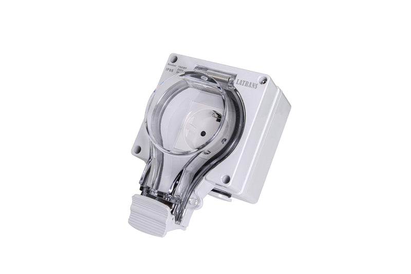 Surface-mounted Deuchtraum Schuko sockets 1-fold or 2-fold IP66 even when the plug is in operation (2-fold Schuko socket IP66)