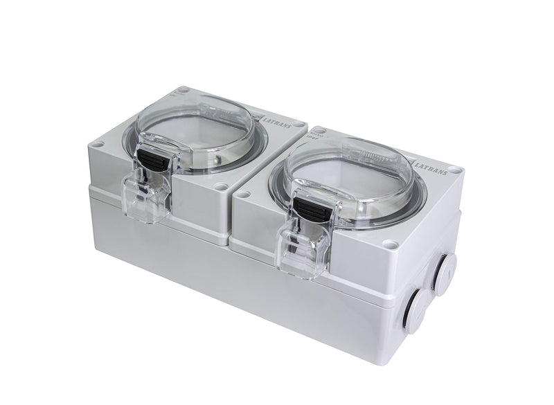 2-way surface-mounted damp room Schuko sockets 2-way IP66 even when plug is in operation (2-way)