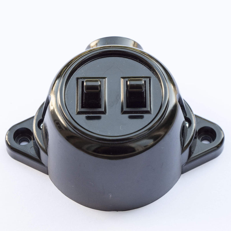 Switch surface-mounted double series holder switch insert, 10A/250V, IP20 black retro bakelite look old made of plastic