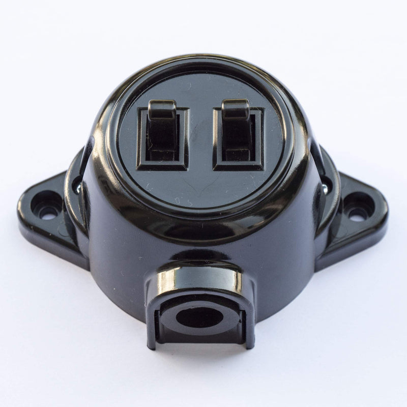 Switch surface-mounted double series holder switch insert, 10A/250V, IP20 black retro bakelite look old made of plastic