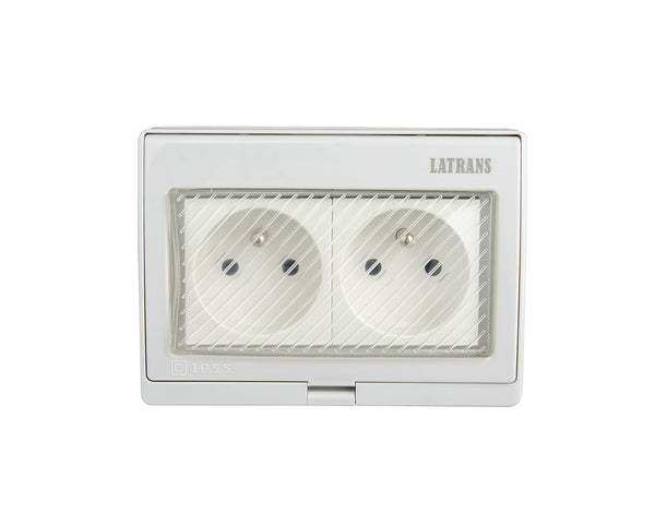 Surface-mounted wet room French standard sockets and changeover switches with 1-...