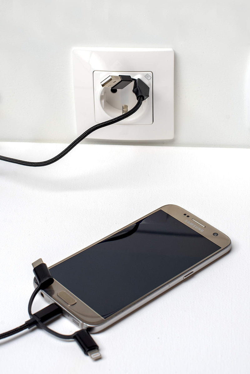 Latrans flush-mounted Schuko socket with USB C 2400mA and 4 in 1 universal charging cable for all smartphones, tablets, digital cameras, MP3 etc.