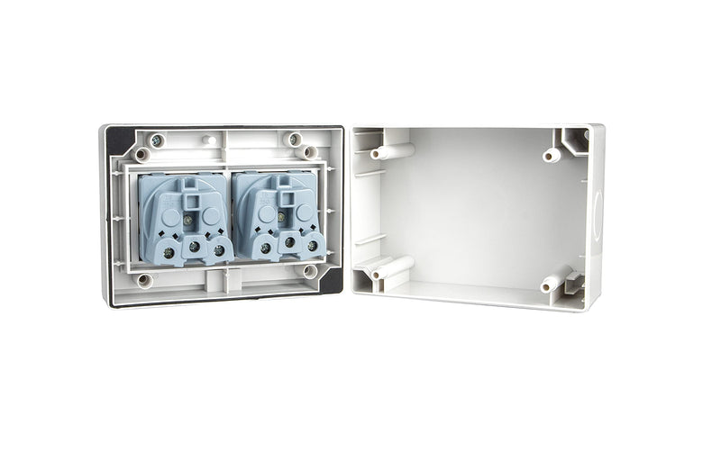 Surface-mounted wet room French standard sockets and changeover switches with 1-...