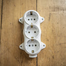Prise-FIXE retro -3 voies-16A-250V-montage-en saillie-laiton-épais blanc RETRO Bakélite-LOOK ANCIEN