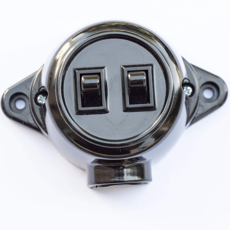 Switch surface-mounted double series holder switch insert, 10A/250V, IP20 black retro bakelite look old made of plastic