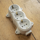 Prise-FIXE retro -3 voies-16A-250V-montage-en saillie-laiton-épais blanc RETRO Bakélite-LOOK ANCIEN