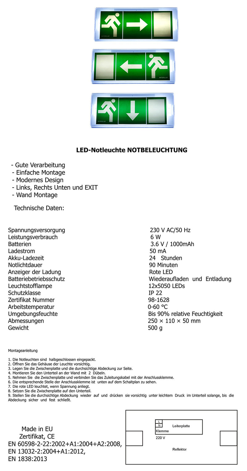 Notleuchte Notbeleuchtung Exit Notausgang Fluchtwegleuchte Notlicht Fluchtweg EXIT IL pf