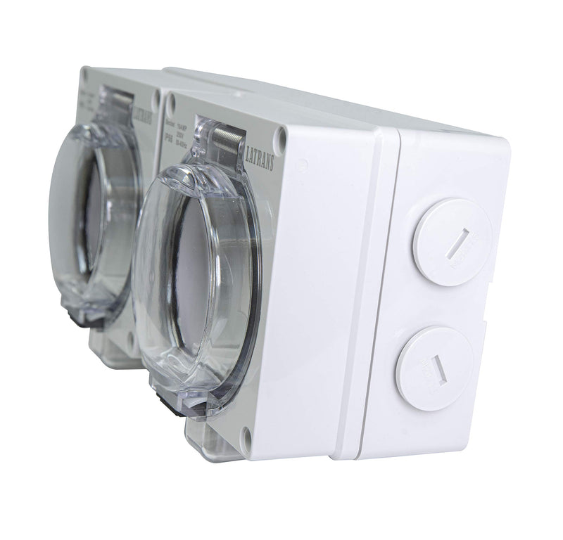 2-way surface-mounted damp room Schuko sockets 2-way IP66 even when plug is in operation (2-way)