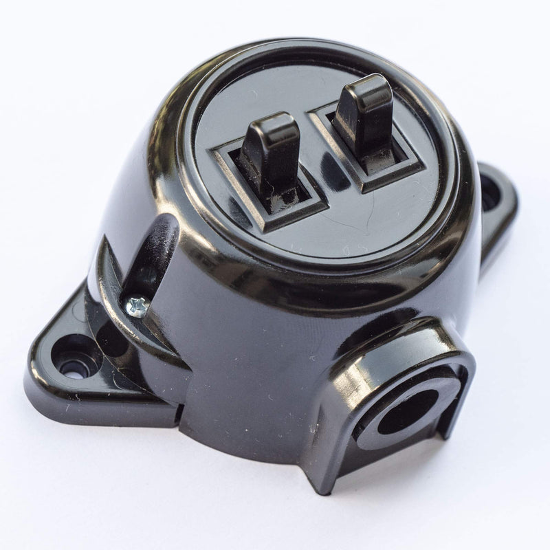 Switch surface-mounted double series holder switch insert, 10A/250V, IP20 black retro bakelite look old made of plastic