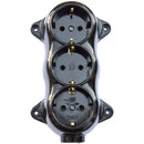 Prise-FIXE retro -3 voies-16A-250V-montage-en saillie-laiton-épais noir RETRO